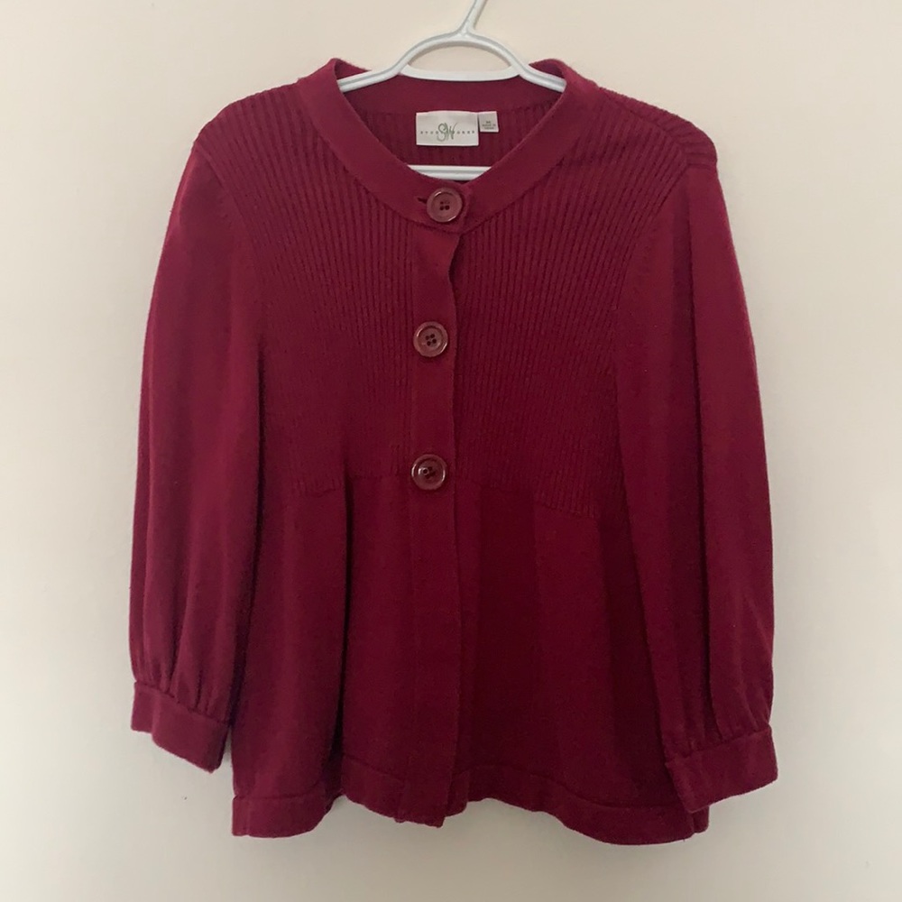Studio Works   Burgundy Three Button Cardigan Sweater  Women's Size Med